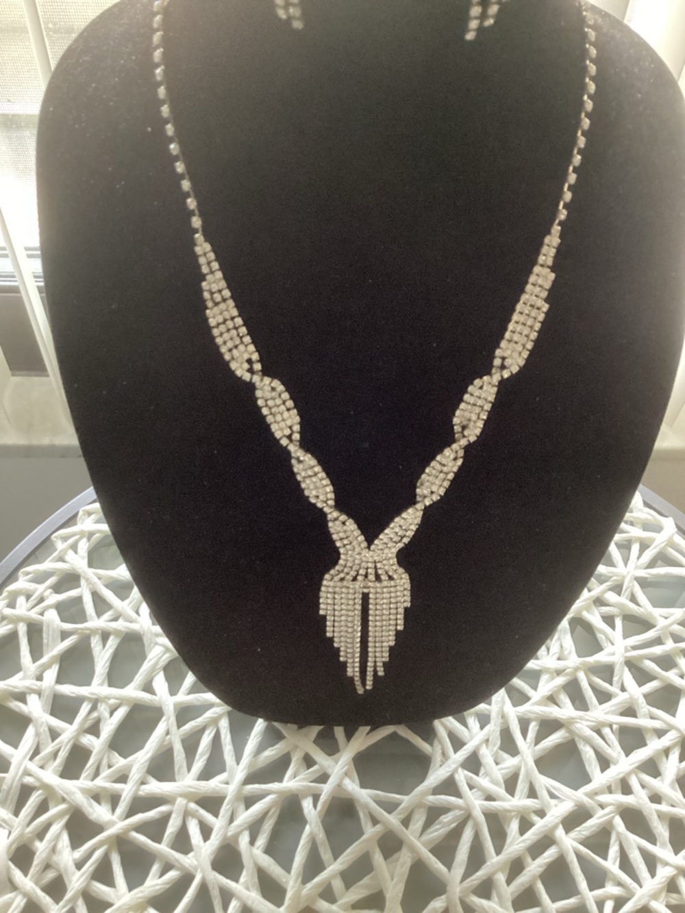 Silver Crystal Fringe Statement Necklace